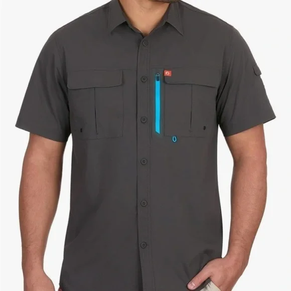 Dark Gray Short Sleeve Button-Up Shirt Men’s Large - Picture 2 of 10